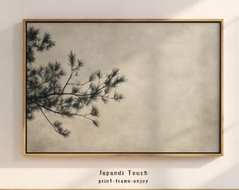 Pine Tree Japandi Wall Art: Wabi Sabi Neutral Print | Above Bed Minimalist Art (Digital Download)