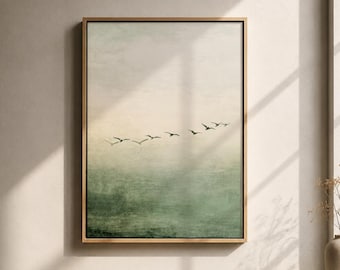 Sage Green Japandi Wall Art | Wabi Sabi Birds Artwork (Digital Download Poster)