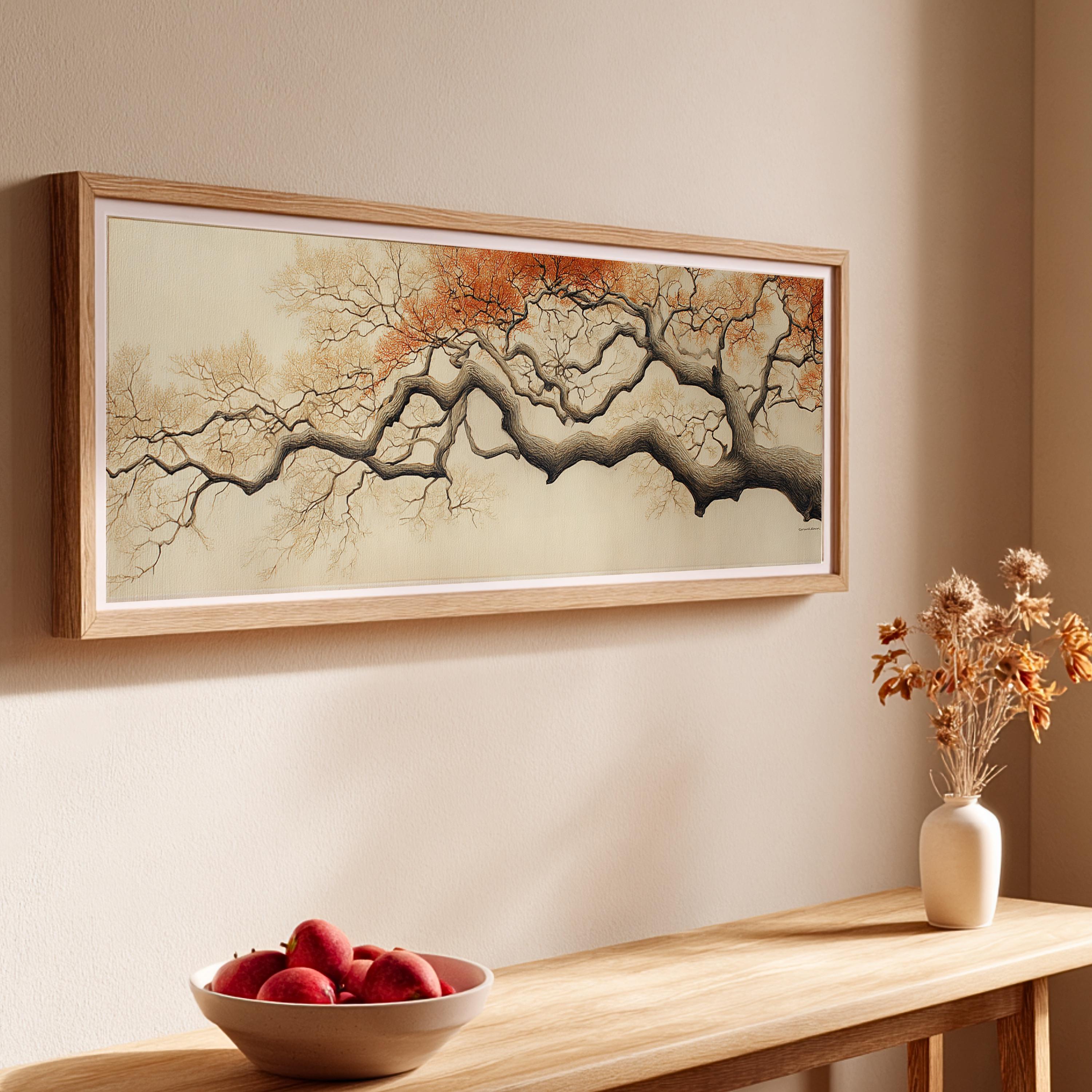 Panoramic Japandi Digital Wall Art | Long Narrow Tree Branch