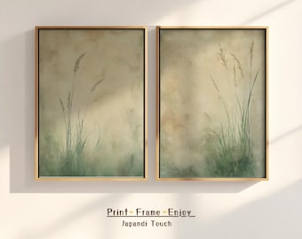 Sage Green Japandi Grass Print Set: Wabi Sabi Botanical Art (Digital Download)
