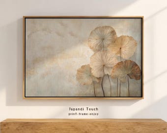 Dried Lotus Leaves Print, Sepia Botanical Wall Art, Lily Pad Decor, Digital Download