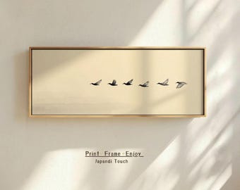 Japandi Panoramic Wall Art | Digital Long Narrow Japanese Decor for Apartment and Interior Design