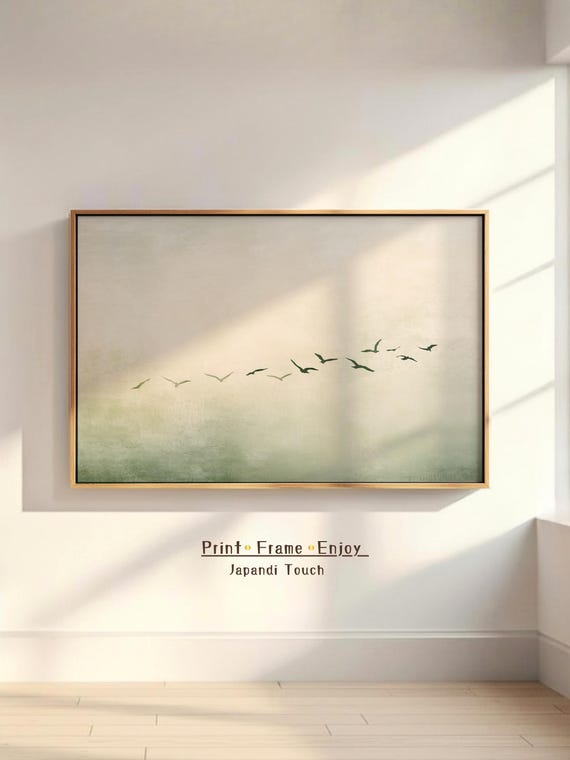 Sage Green Japandi Wall Art | Wabi Sabi Art For Above Bed | Digital Birds Artwork Perfect For Apartment decor.