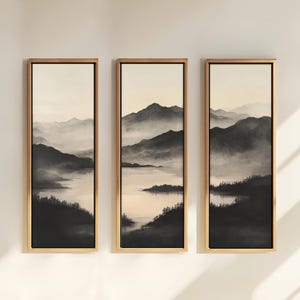 3 Piece Long Narrow Japandi Wall Art | Triptych Gallery Wall Art Set | Digital Above Bed Decor