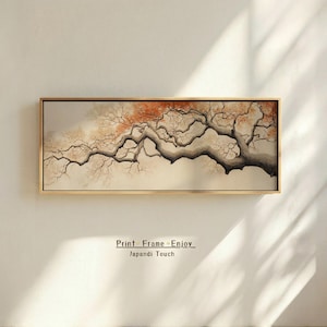 Panoramic Japandi Digital Wall Art | Long Narrow Tree Branch Printable for Neutral Fall Decor, Wabi Sabi Zen Art for Above Bed or Desk