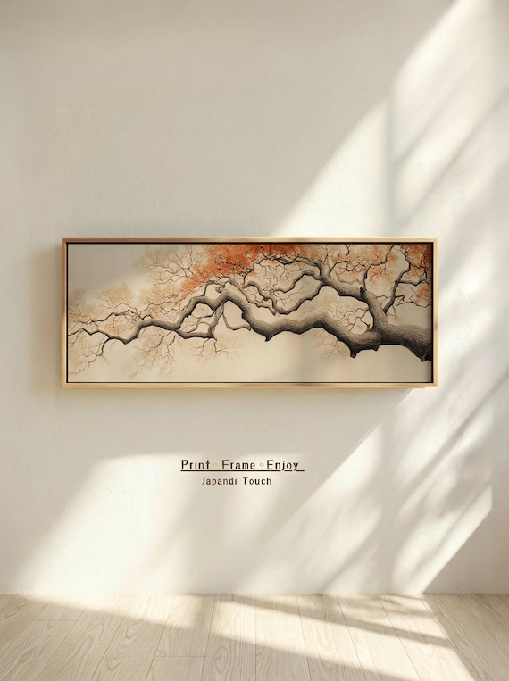 Panoramic Japandi Digital Wall Art | Long Narrow Tree Branch