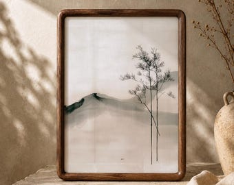 Japandi Mountain Wall Art for Above the Bed | Original Digital Painting for Apartment or Therapy Office
