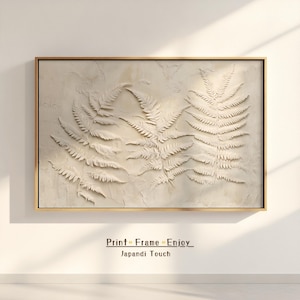 Fern Wall Art Print: Neutral Botanical Plaster Texture Artwork, Japandi Style Digital Download
