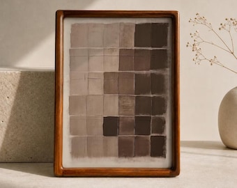 Arte digital Wabi Sabi para descargar: Póster minimalista Japandi en tonos marrón y beige, decoración serena y natural