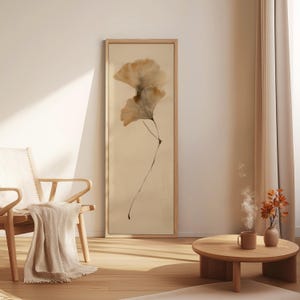 Stampa murale alta e stretta con motivo Ginkgo Japandi per l'ingresso / Stampa digitale botanica autunnale per l'arredo del corridoio, poster minimalista autunnale con Ginkgo Biloba