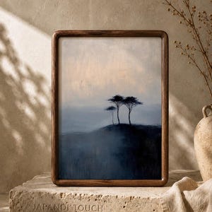 Japandi Marineblauwe Boomprint: Wabi Sabi Minimalistische Decoratie (Digitale Download)