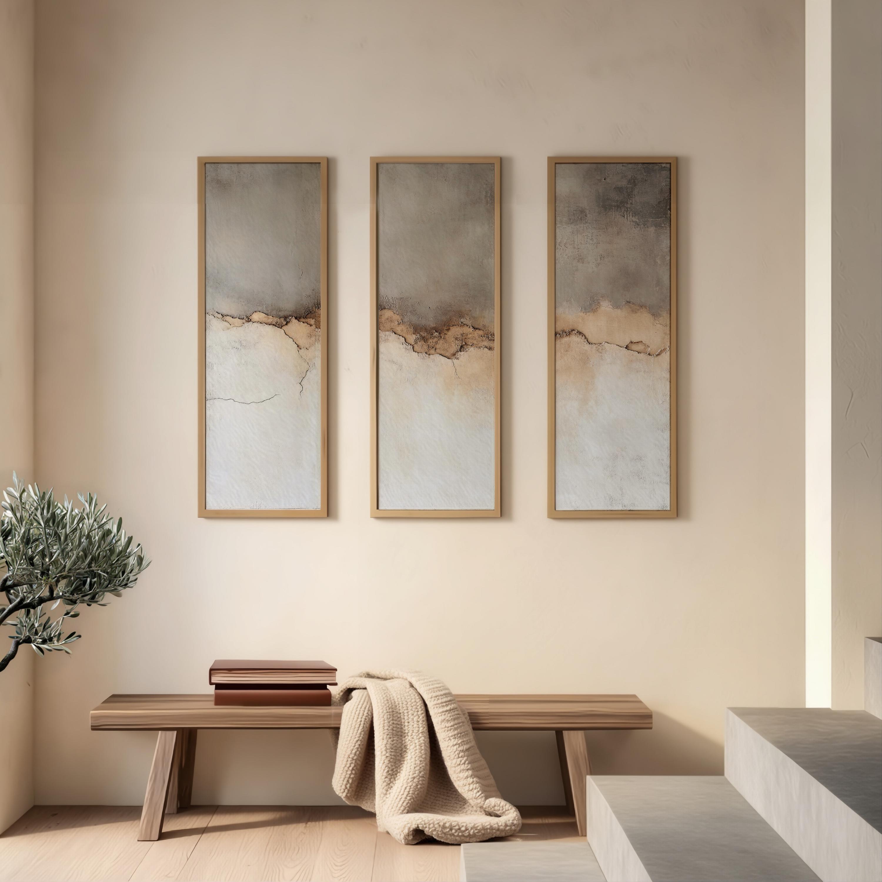 Japandi Wabi Sabi Wall Art Set of 3 | Textured Triptych for Above Bed ...