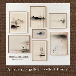 Graceful crane digital artwork in Japandi aesthetic, painted with sumi-e ink and accented by soft red florals. This minimalist wall art evokes harmony, balance, and timeless beauty — perfect for modern Wabi Sabi interiors.

13.