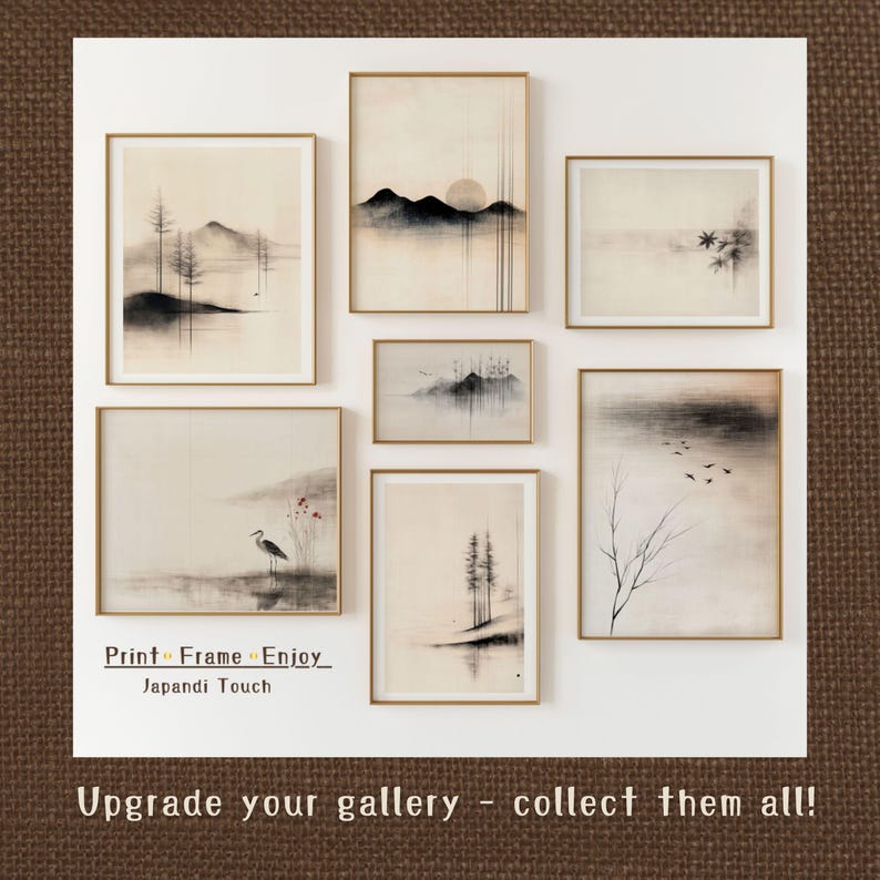 Graceful crane digital artwork in Japandi aesthetic, painted with sumi-e ink and accented by soft red florals. This minimalist wall art evokes harmony, balance, and timeless beauty — perfect for modern Wabi Sabi interiors.

13.