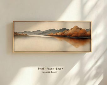 ジャパンディ山岳風景プリント：静謐な禅の壁掛けアート（デジタルダウンロード）