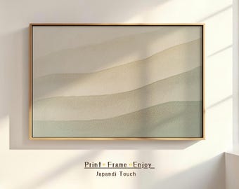 Arte Digital Japandi | Lámina Minimalista de Olas en Verde Salvia, Estilo Wabi-Sabi para Decoración de Verano en Salón o Dormitorio