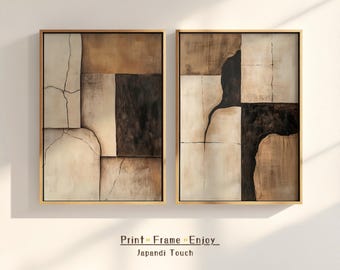 Japandi Wabi-Sabi Kunstdruck Set 2 | Neutrale Holzoptik Wandkunst | Digitaler Download