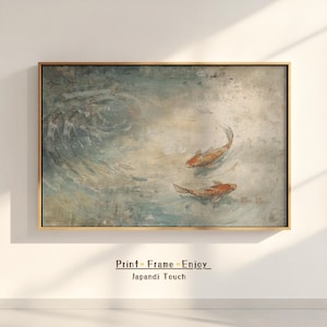Arte de Pared Japandi | Peces Koi Estilo Wabi Sabi Lámina Minimalista, Descargable Decoración Zen Para Dormitorio y Salón Verano