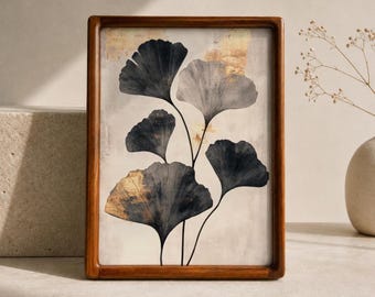 Japandi Wandbild mit Ginkgoblättern – Skandinavische Dekoration (Digitaler Download)