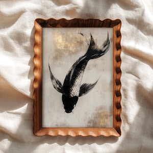 Lámina artística de peces koi Japandi / Arte digital zen para la decoración del baño