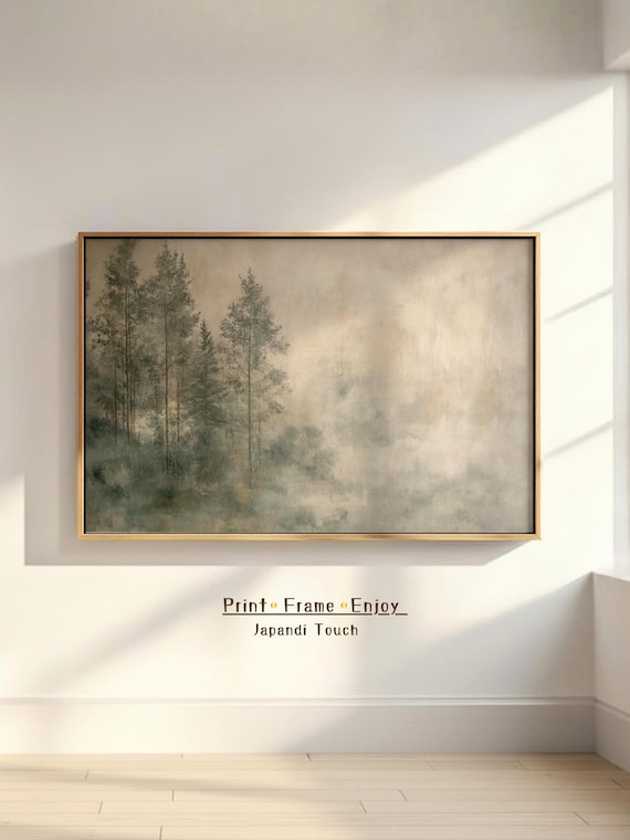 Japandi Forest Wall Art | Wabi Sabi Art for Above Bed or Couch | Neutral Tones Digital Painting for Japandi Apartment Wall Decor