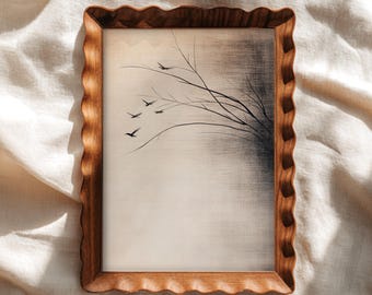 Japońska dekoracja ścienna Wabi Sabi z ptakami | Minimalistyczny japoński wydruk cyfrowy | Neutralny wystrój w stylu zen do sypialni lub nad łóżko
