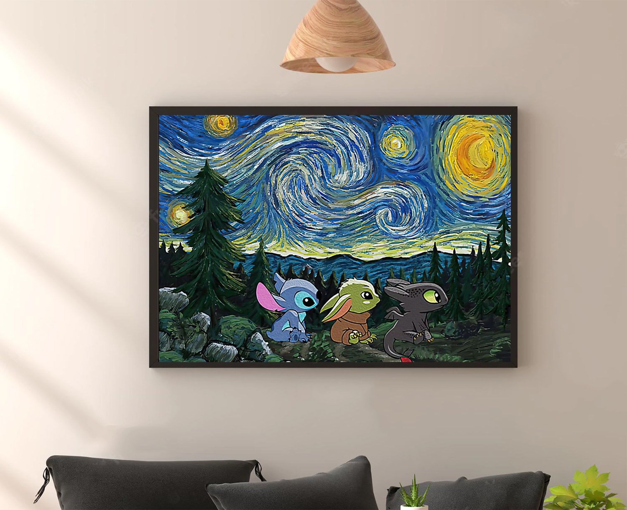 Discover Toothless Yoda Stitch Starry Night Poster