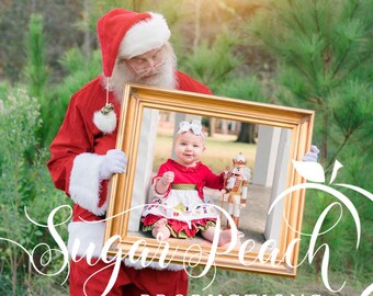 Santa Claus Holding Photo Frame Horizontal - Photoshop PNG Overlay Christmas