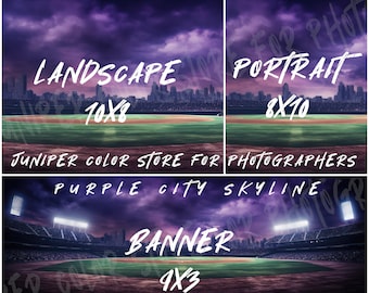 Baseball/Softball Sports Photography Background- Purple City Skyline 001