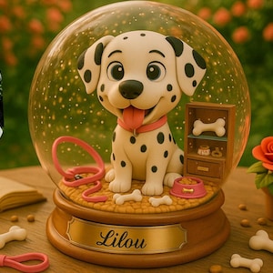 Boule à Neige Personnalisée – Figurine cartoon Stylisée avec votre animal cadeau amusant, hommage animal - téléchargement numérique