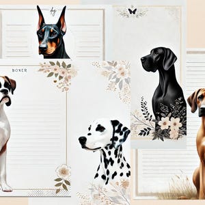 Papier à lettres chiens imprimables set 5 modèles imprimables, Boxer, Dalmatien, Doberman, Dogue, Rhodesian Ridgeback, cadeau amusant