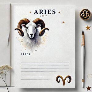 Papier à lettres Bélier, Thème Zodiaque Astrologique, Papier à imprimer A4 Digital, Signe du zodiaque Bélier