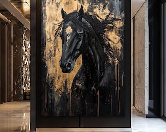 Black and Gold Horse Art Print, Elegant Equestrian Decor (Digital Download)