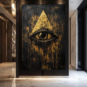 Illuminati Framed Canvas: All-Seeing Eye Pyramid Art