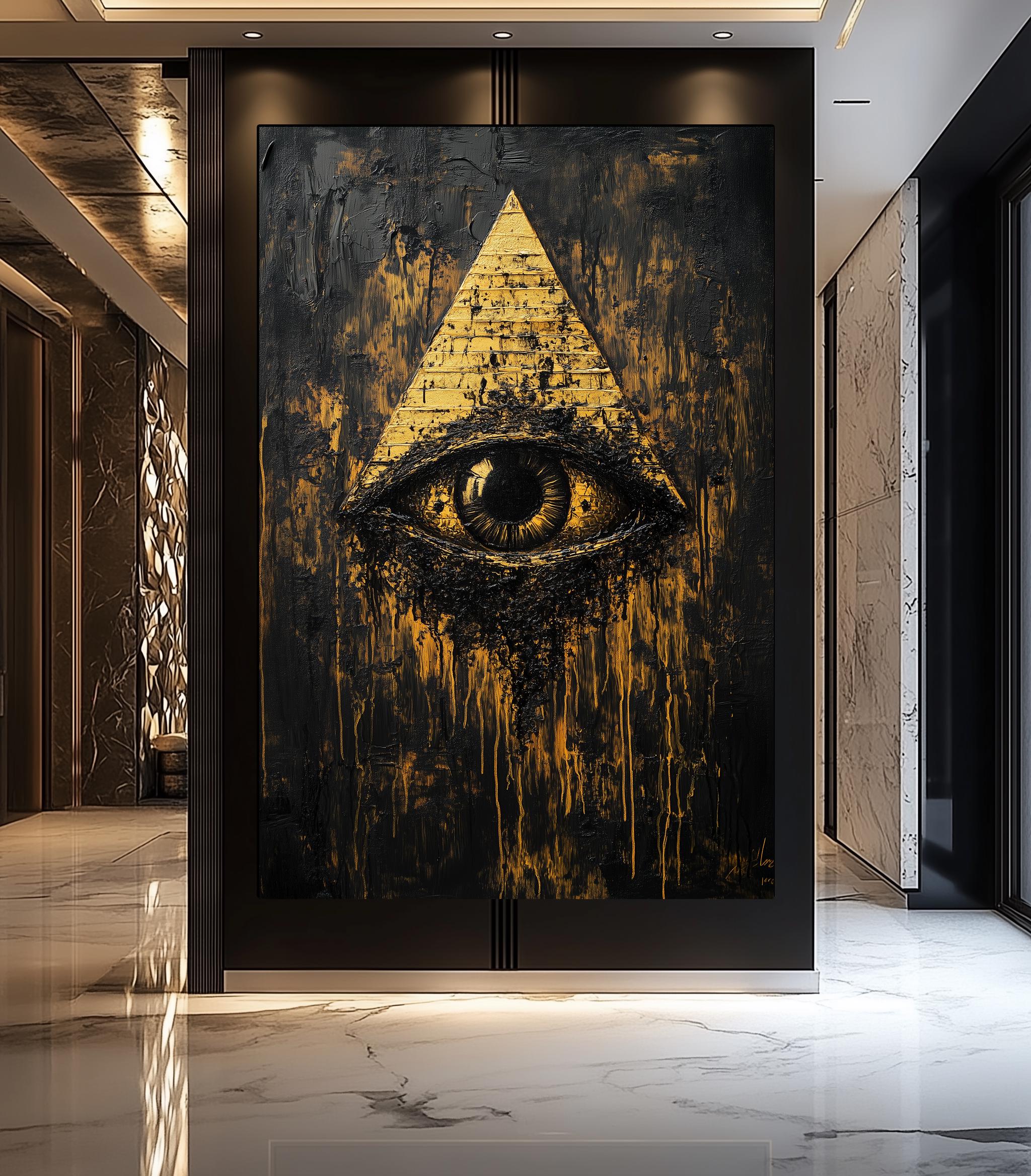 Eye of Providence Framed Canvas – Black & Gold Illuminati Wall Art