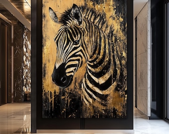 Zebra Canvas Print – Black and Gold Abstract Animal Artwork