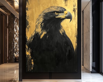 Lámina artística de águila negra y dorada – Póster abstracto de animales (descarga digital)
