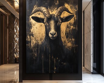 Black and Gold Goat Art Print, Luxury Home Decor (Digital Download)