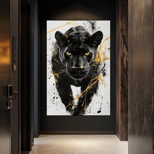 Black Panther Digital Print – Black and Gold Abstract Wall Art, Panther Poster, Modern Home Decor, Wildlife Art, Printable Jungle Artwork