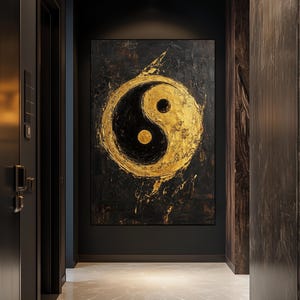 Ying Yan Framed Canvas Wall Art – Black and Gold Art, Luxury Home Decor, Abstract Wall Art, Yin Yang Art, Gold Wall Prints, Spiritual Art