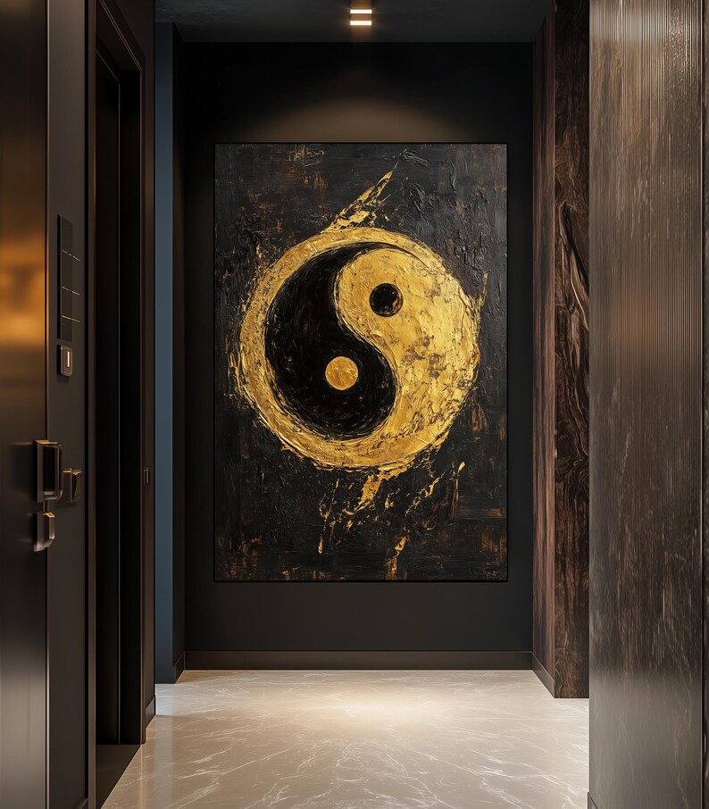 Ying Yan Framed Canvas Wall Art – Black and Gold Art, Luxury Home Decor, Abstract Wall Art, Yin Yang Art, Gold Wall Prints, Spiritual Art