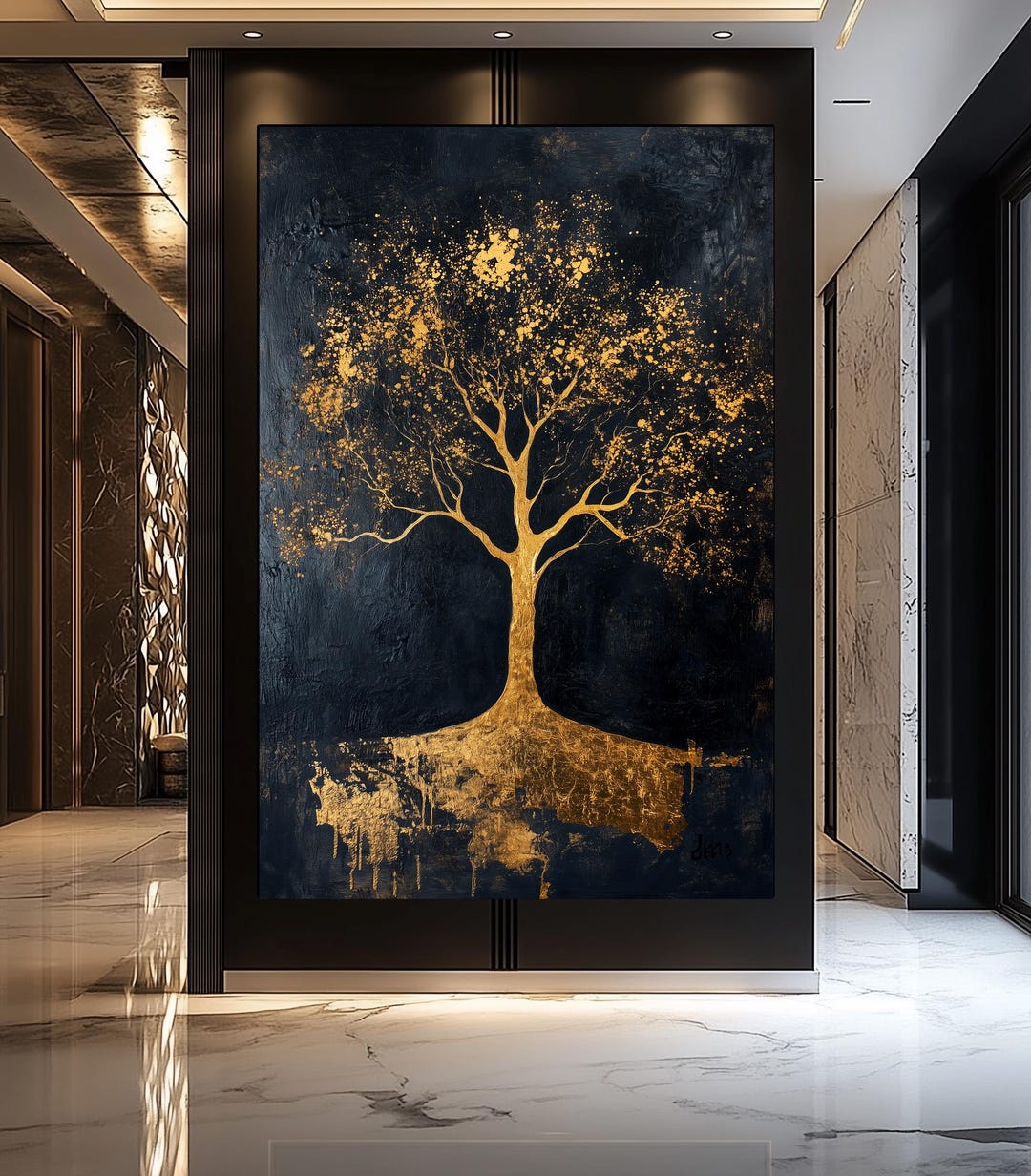 Tree of Life Wall Art – Black and Gold Canvas Print, Abstract Spiritual ...