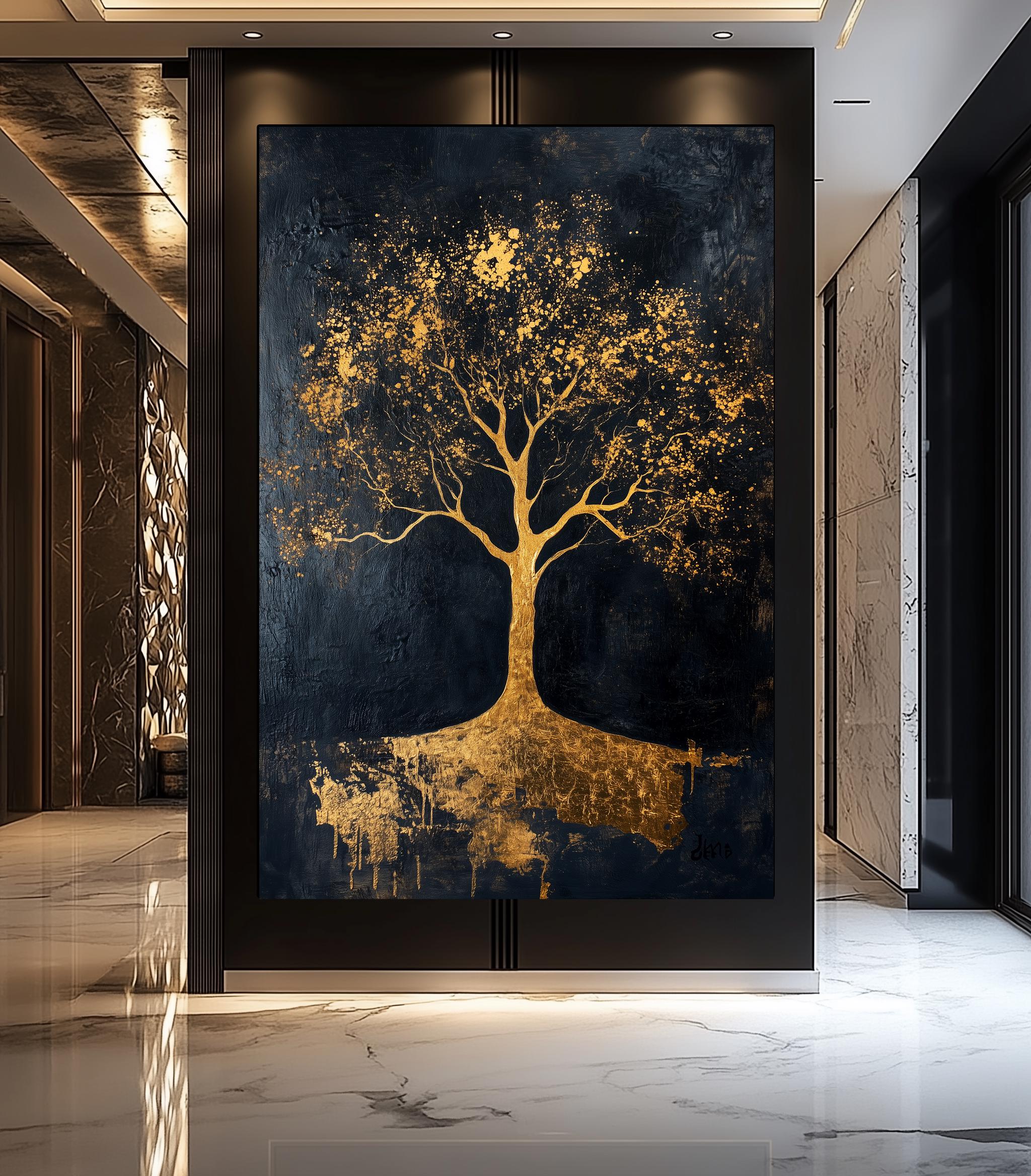 Tree of Life Wall Art – Black and Gold Canvas Print, Abstract