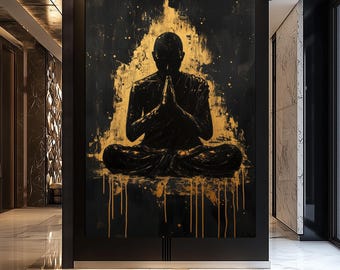 Guld- och svartmunktryck – Abstrakt zenmeditationskonst (digital nedladdning)