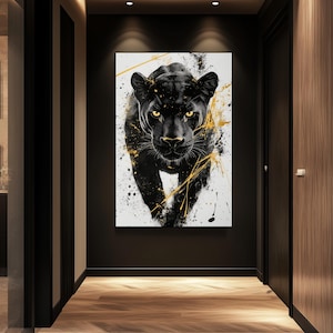 Black Panther Digital Print – Black and Gold Abstract Wall Art, Panther Poster, Modern Home Decor, Wildlife Art, Printable Jungle Artwork
