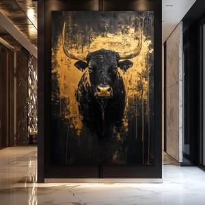 Black and Gold Bull Art Print: Luxury Abstract Home Decor (Digital Download)