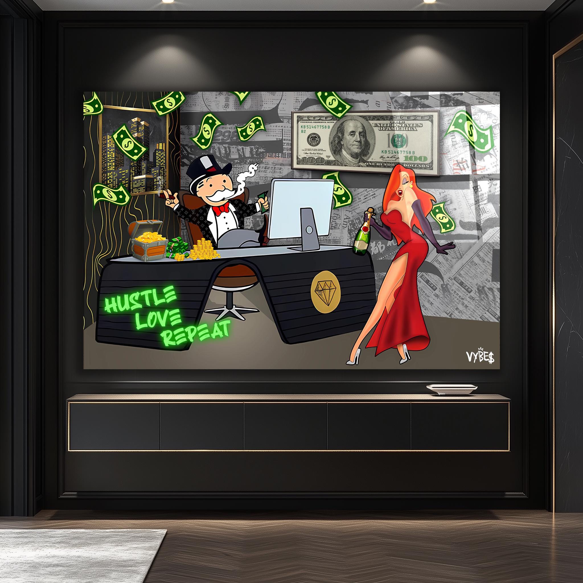 Monopoly Dancing Rabbit Monopoly Man & Jessica Rabbit Pop Art, Glass Effect Canvas Print - Etsy