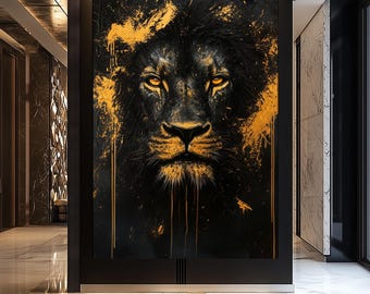 Black and Gold Lion Art Print: Abstract Animal Wall Decor (Digital Download)