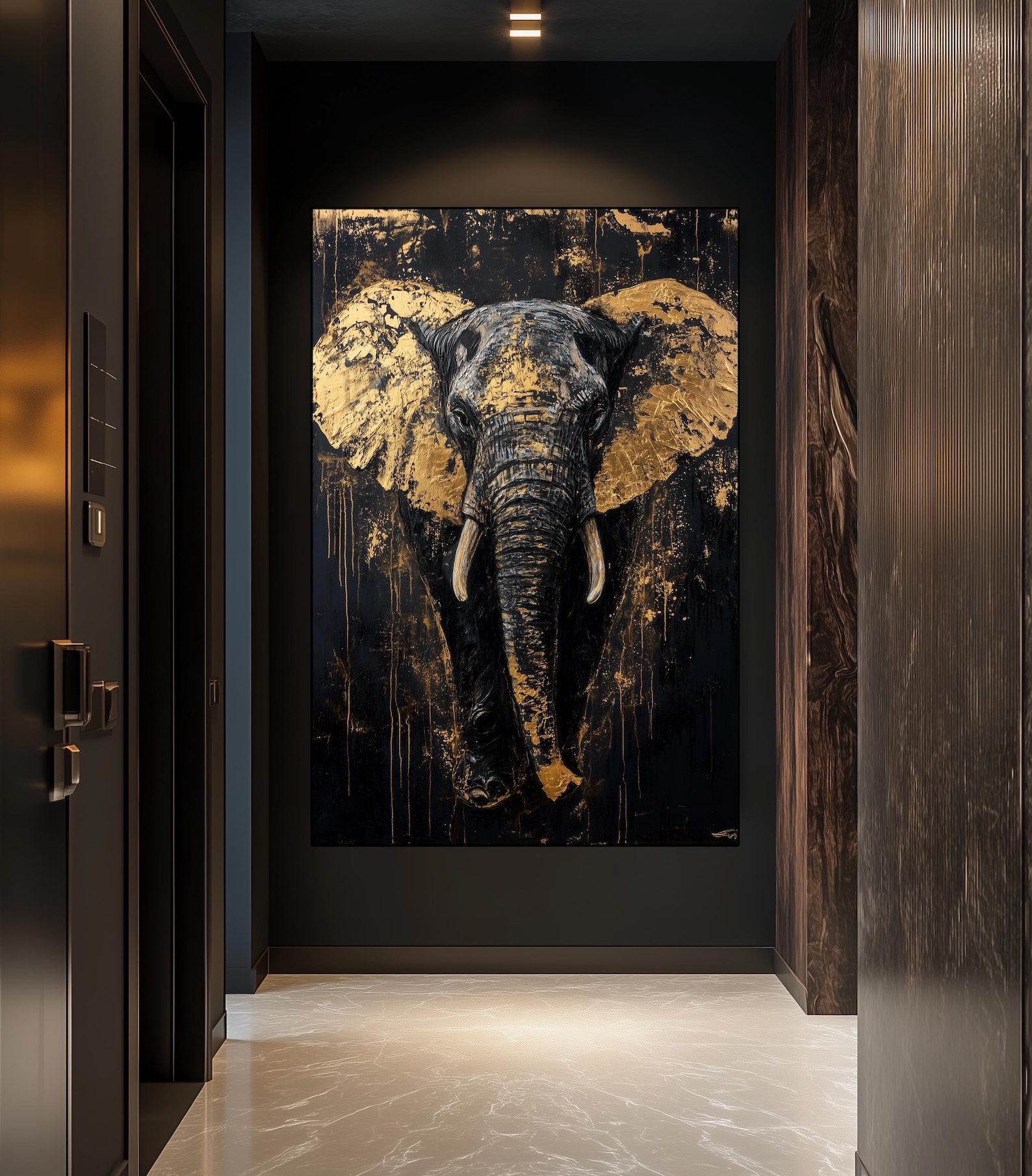 Elephant Wall Art Framed Canvas – Black and Gold Elephant Print ...