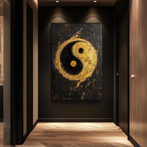 Ying Yan Framed Canvas Wall Art – Black and Gold Art, Luxury Home Decor, Abstract Wall Art, Yin Yang Art, Gold Wall Prints, Spiritual Art